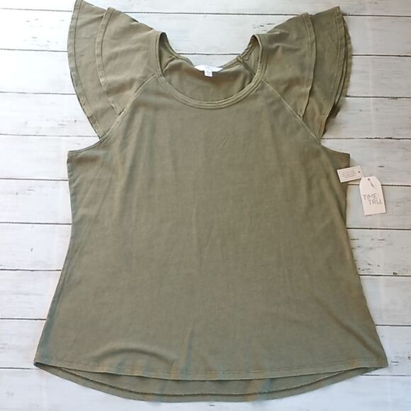 WOMEN'S FLUTTER SLEEVE T-Shirt Top Shirt Blouse Size XXL - Picture 1 of 5